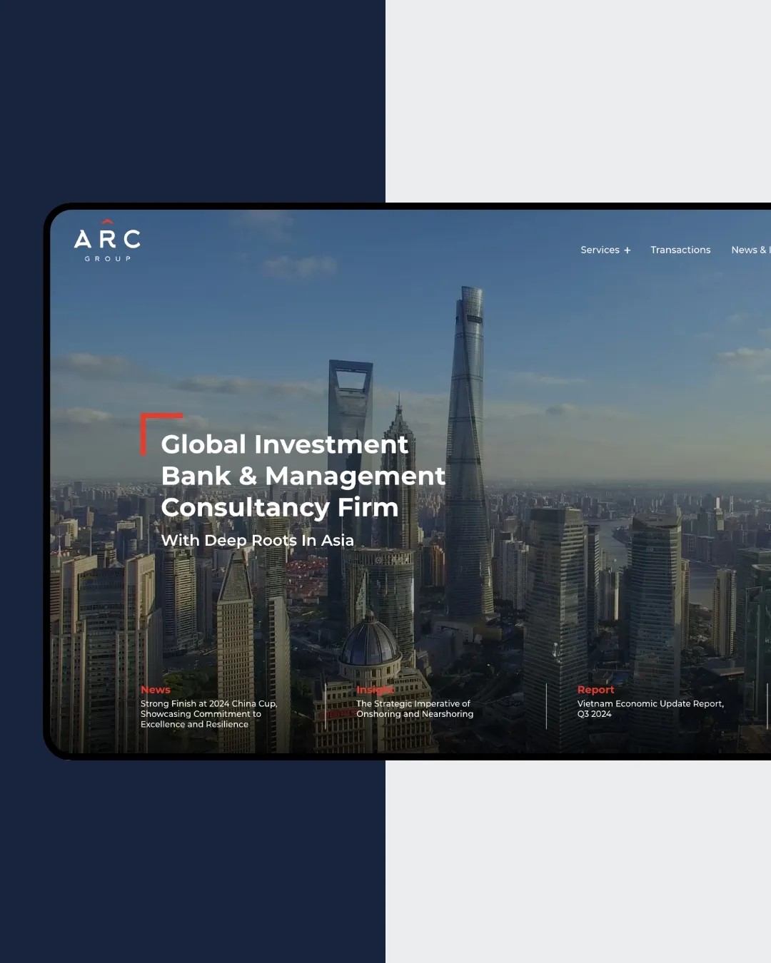 ARC Group website's homepage designed by Flow Asia