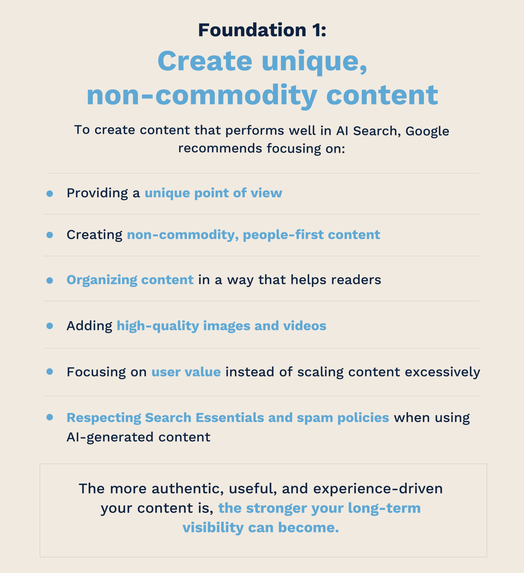 Creating unique content for AI Search visibility