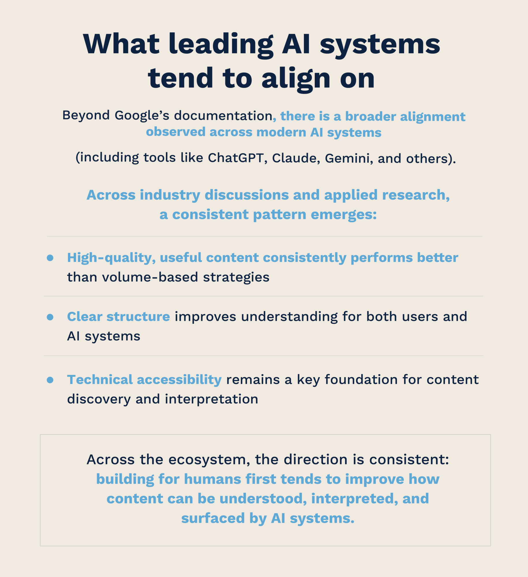 Shared SEO principles across Google, ChatGPT, Gemini, and Claude
